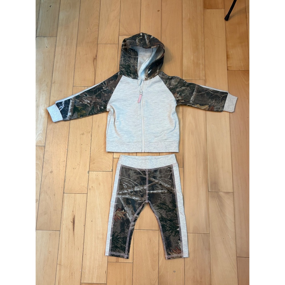Bass Pro Shops Hoodie Leggings Set Baby Girl 6M Gray Camo Zip Up 2pc Outfit